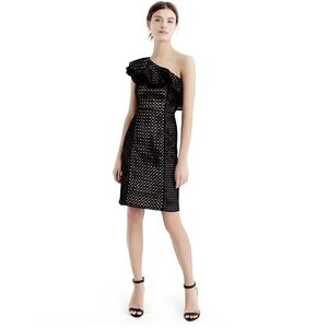 J.Crew Womens One Shoulder Flutter Cap Sleeves Eyelet Black Dress Size 6 $158
